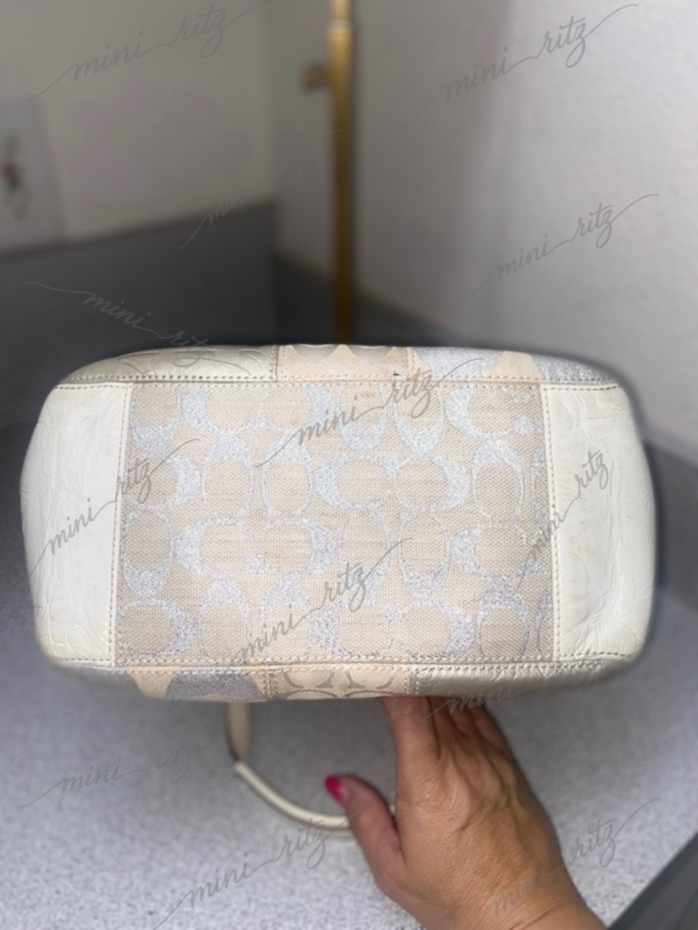 Coach Signature White, Beige and Silver Patchwork Tote GUC - Picture 14 of 15